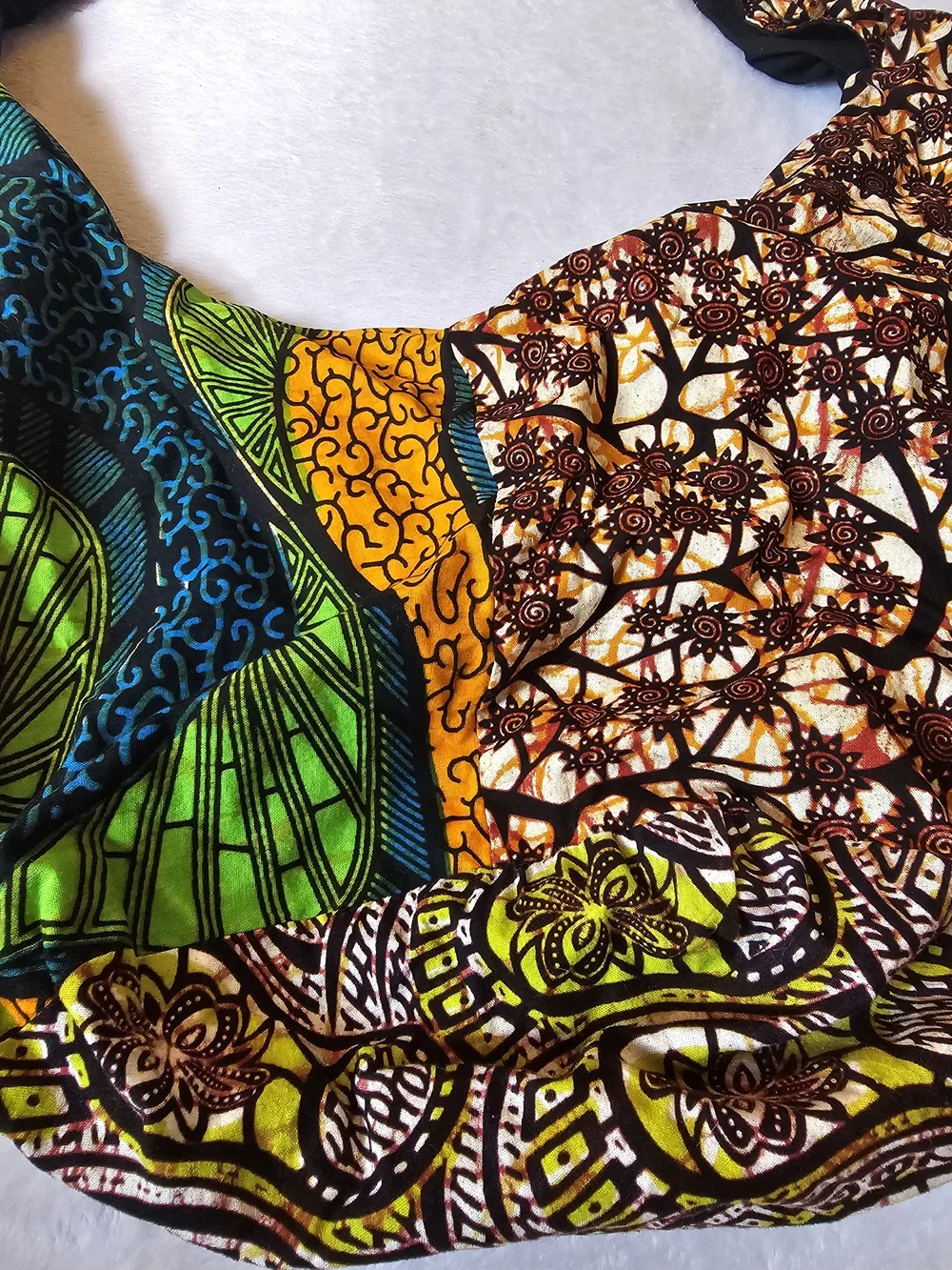Colorful Boho Patchwork Hobo Bag in Green, Yellow and Black